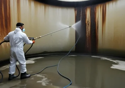 Hijyenik su için tazyikli su ile detaylı depo temizliği