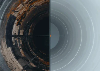 Çatlak ve korozyon tespit edilip epoksi/polimer onarım ve içme suyuna uygun izolasyonla giderilir; basınç testi + dezenfeksiyon sonrası depo güvenle devreye alınır.